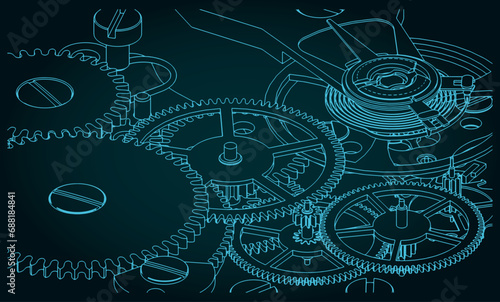 Clock mechanism close-up illustration