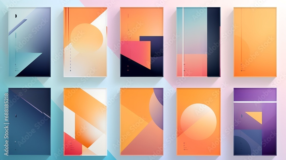 Fototapeta premium Set of colorful brochure design templates. Modern abstract backgrounds with geometric shapes