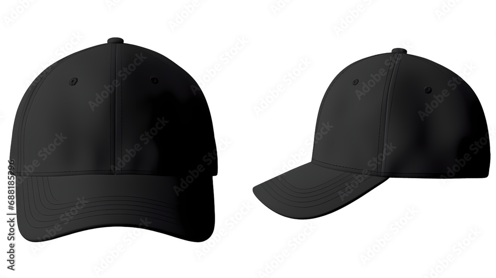 Fototapeta premium Black front and side hat baseball cap set isolated on transparent background