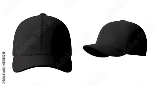 Black front and side hat baseball cap set isolated on transparent background