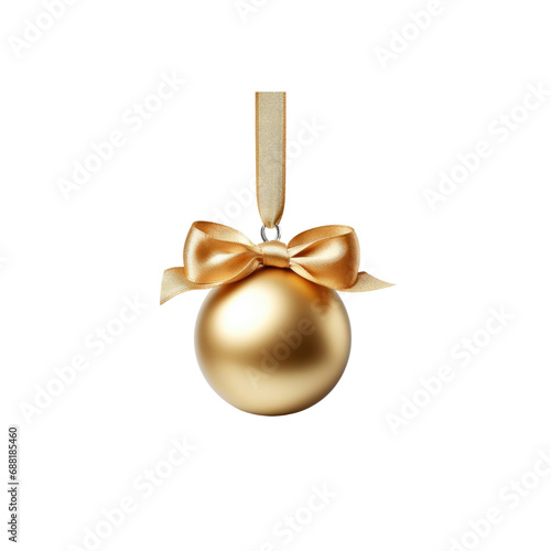 Gold Christmas ball and ribbon bow. clipart for design. Christmas elements. isolated on transparent background.