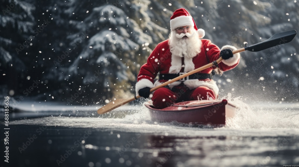 santa claus on a kayak