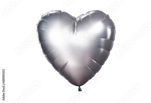 Single silver heart shape balloon in watercolor design on transparent background