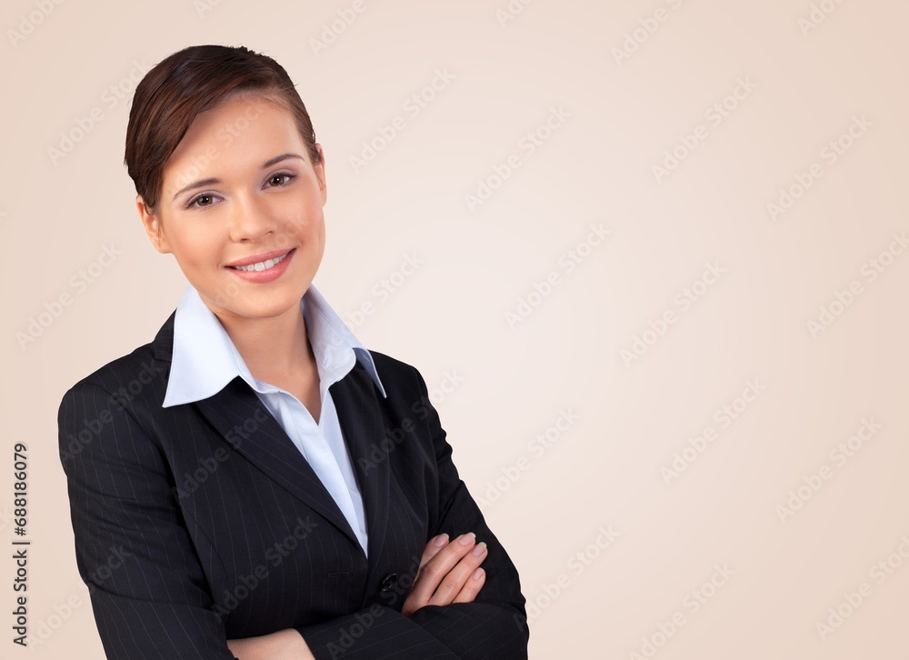 Young successful business woman wear classic suit in office Young successful business woman wear classic suit in office