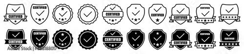 Approved label icon sign vector set. Collection of approval badge with check mark symbol illustration. Isolated on white background