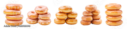 Pile of glazed donuts isolated on transparent background with clipping path. Generative AI photo
