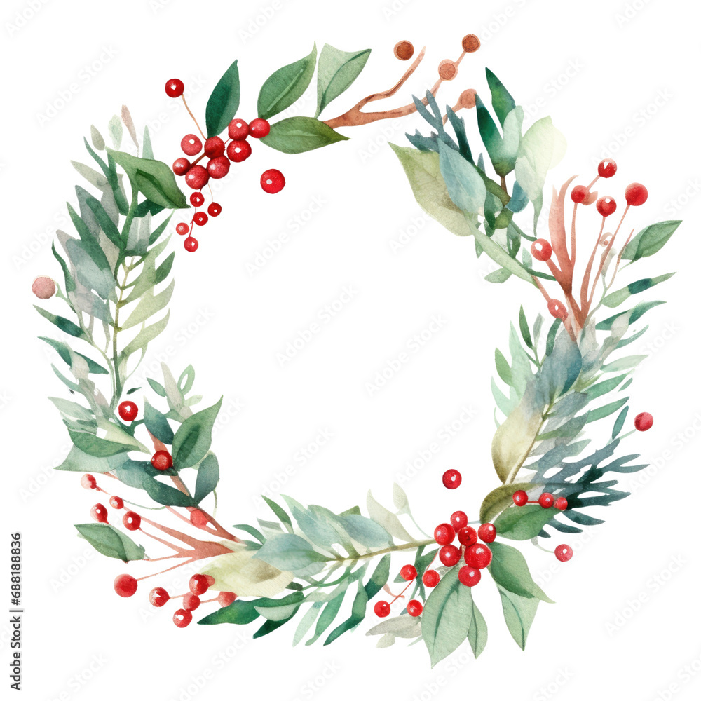Holly leaves and berry. Christmas wreath watercolour illustration. clipart for design. elements. isolated on transparent background. Holly leaves and berry. Christmas wreath watercolour illustration. clipart for design. elements. isolated on transparent background.