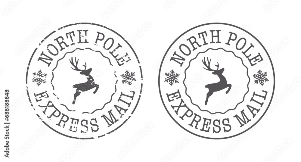 North Pole Express Mail Stamp Seal with Reindeer Christmas Envelope Letter to Santa Claus