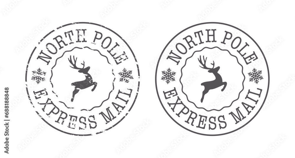 North Pole Express Mail Stamp Seal with Reindeer Christmas Envelope Letter to Santa Claus North Pole Express Mail Stamp Seal with Reindeer Christmas Envelope Letter to Santa Claus