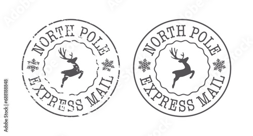 North Pole Express Mail Stamp Seal with Reindeer Christmas Envelope Letter to Santa Claus