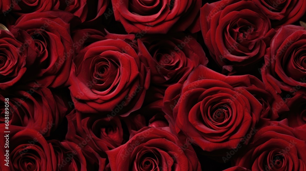 A close-up of fresh, dark red roses, capturing the intricate details and vibrant textures. seamless background A close-up of fresh, dark red roses, capturing the intricate details and vibrant textures. seamless background