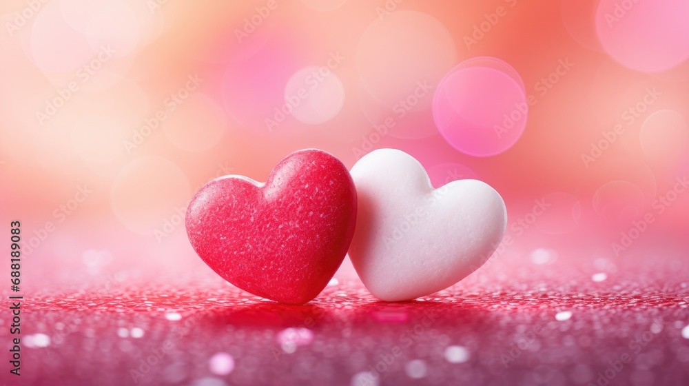 Valentine's day concept. two hearts over shiny background Valentine's day concept. two hearts over shiny background