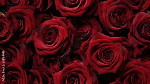 A close-up of fresh  dark red roses  capturing the intricate details and vibrant textures. seamless background