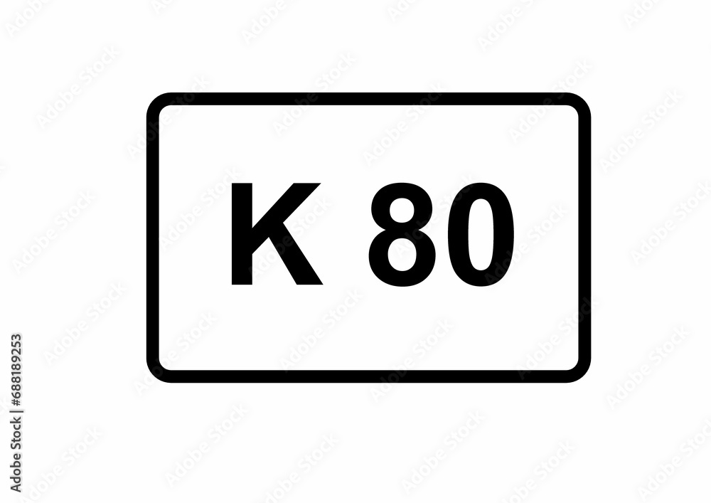 Illustration eines Kreisstraßenschildes der K 80 in Deutschland Illustration eines Kreisstraßenschildes der K 80 in Deutschland