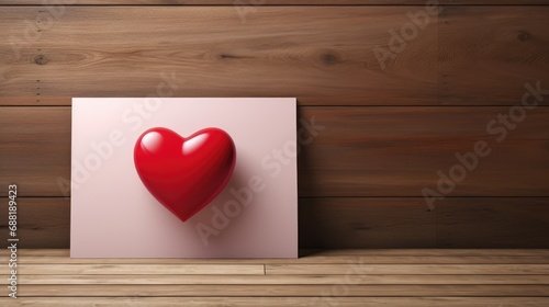Send love with style! A chic greeting card featuring a red heart on a wooden background with ample space for your personalized message.