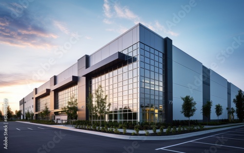 Modern sleek warehouse and office building exterior architecture