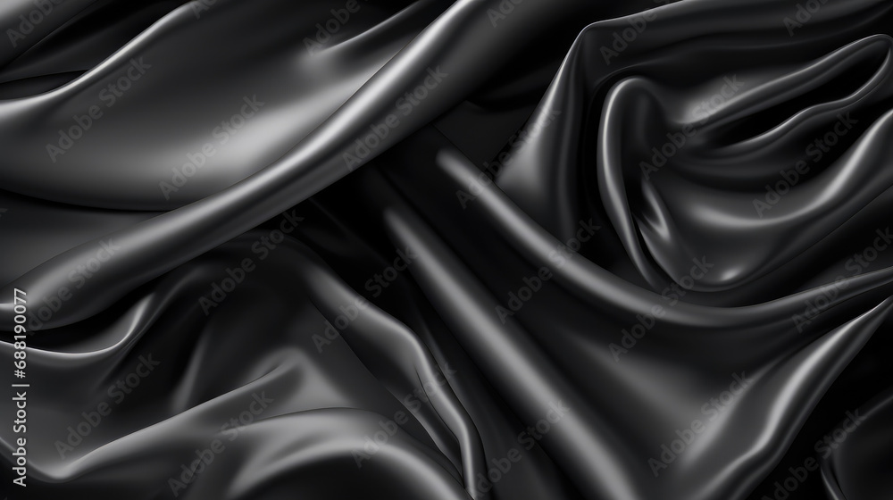 Obraz premium Beautiful background luxury cloth with drapery and wavy folds of black silk satin material texture. Abstract monochrome dark luxurious fabric background