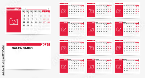 2024 calendar minimalist on italian language with italian holidays. Week start on monday. Calendar with place for photo. 