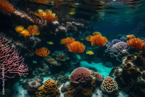 Vibrant underwater gardens of coral in various shapes and colors
