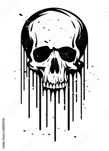 a black and white dripping skull,  isolated