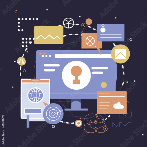 2d vector illustration web technologies, info graph presentation