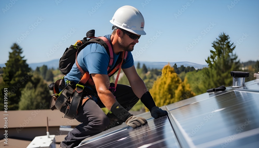 Installation of solar panels in a house: Concept, solar energy, sustainability Installation of solar panels in a house: Concept, solar energy, sustainability