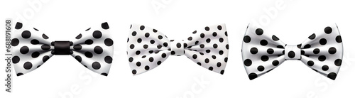 Polka dots in white and black bow ties on isolated transparent background photo