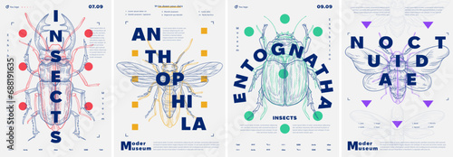 Modern insects posters vector set photo