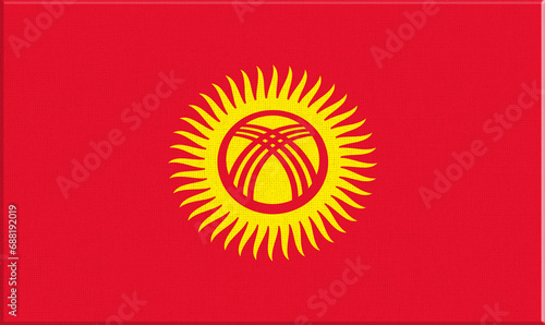 flag of Kyrgyzstan. flag of Asiatic country on fabric surface. Kyrgyz state flag photo