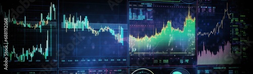 trading board with stock market charts and chart,