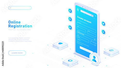 Online registration white poster vector