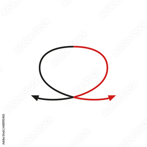 Curved thin double ended arrow. Dual arrow. Loop shape with frame. Vector symbol. 