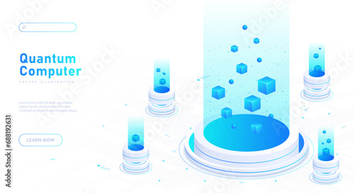 Quantum computer white poster vector