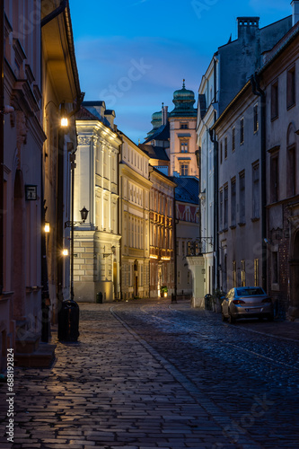 Kanonicza street and Wawel Castle in the night, Krakow old city, Poland