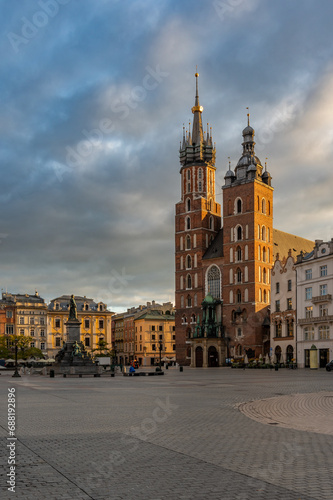 St Mary's church on the Main Square in the morning, Krakow, Poland