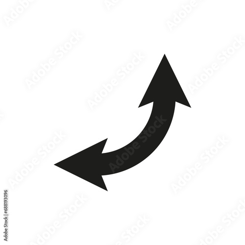 Dual semi circle arrow. Semicircular double ended arrow. Curved arc wide shape. Vector illustration.