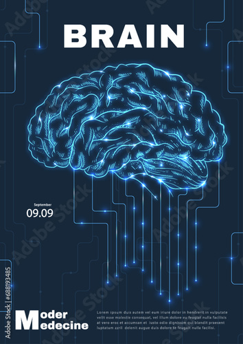Technology medical banner with brains vector