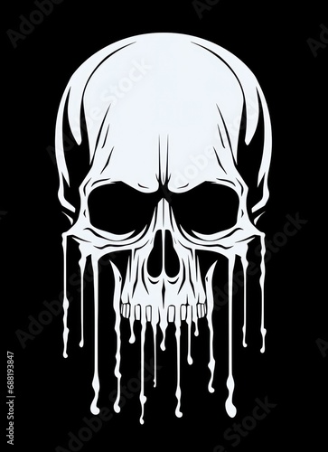 a black and white dripping skull,  isolated