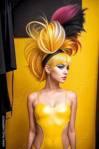 Portrait of young woman with yellow hair.Digital creative designer fashion glamour art.