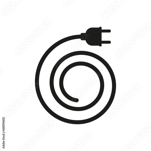 Electrical power plug with a long round wire. Vector illustration.