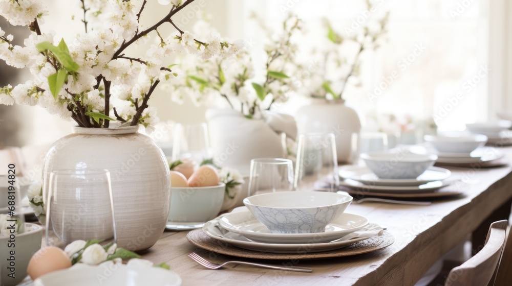 A cozy indoor spring party featuring a rustic table setting with fresh flowers A cozy indoor spring party featuring a rustic table setting with fresh flowers