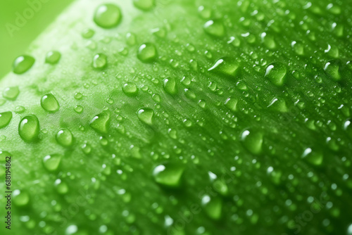 a close up macro of a green fruit cucumber wet by water drops and shines, Generated by AI