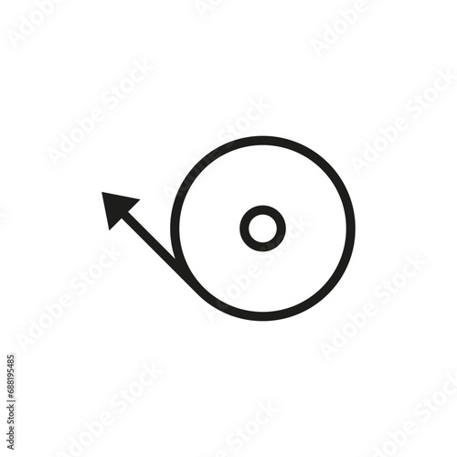 Symbol for unwinding material. Circle with direction movement arrow. Vector icon.