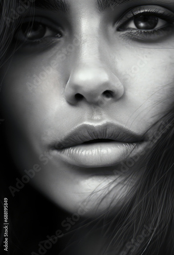 Black and white style close up sensual seductive portrait of a young attractive woman  minimalism as a trend.