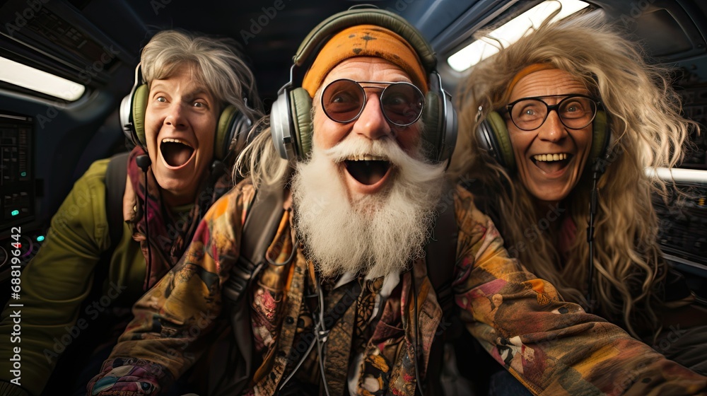 Fototapeta premium senior friends traveling by plane