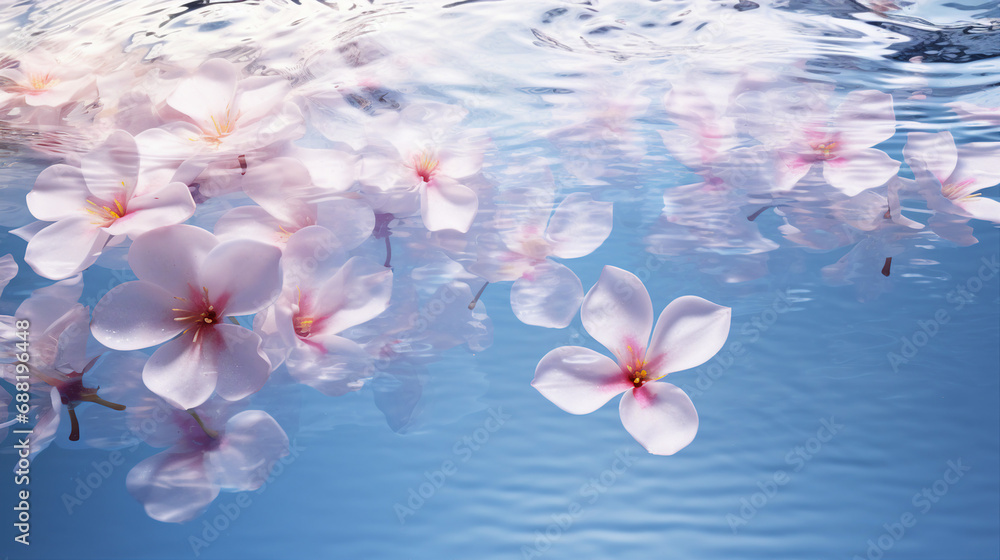 Rippling Water Surface with Floating Petals Background