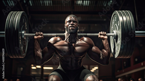 Powerful mid-lift shot of weightlifter determination and muscle effort