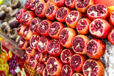 Fresh, sliced pomegranates are on sale at the Carmel market in Tel Aviv-Jaffa