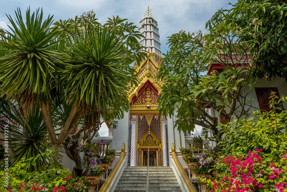 Traditional Thai temple in the beautiful garden in Bangkok Thailand
