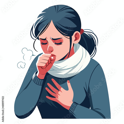 woman coughing holds chest vector illustrations on white background